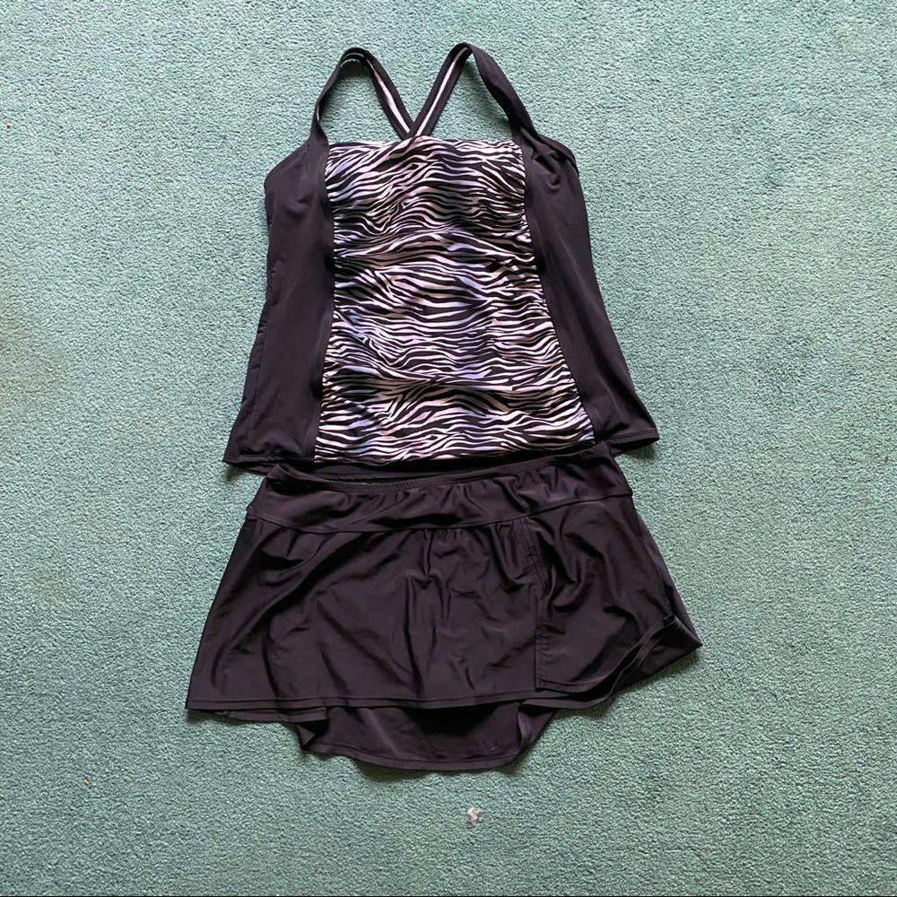 Tankini w/ Skirt Zebra Plus Size Swimsuit